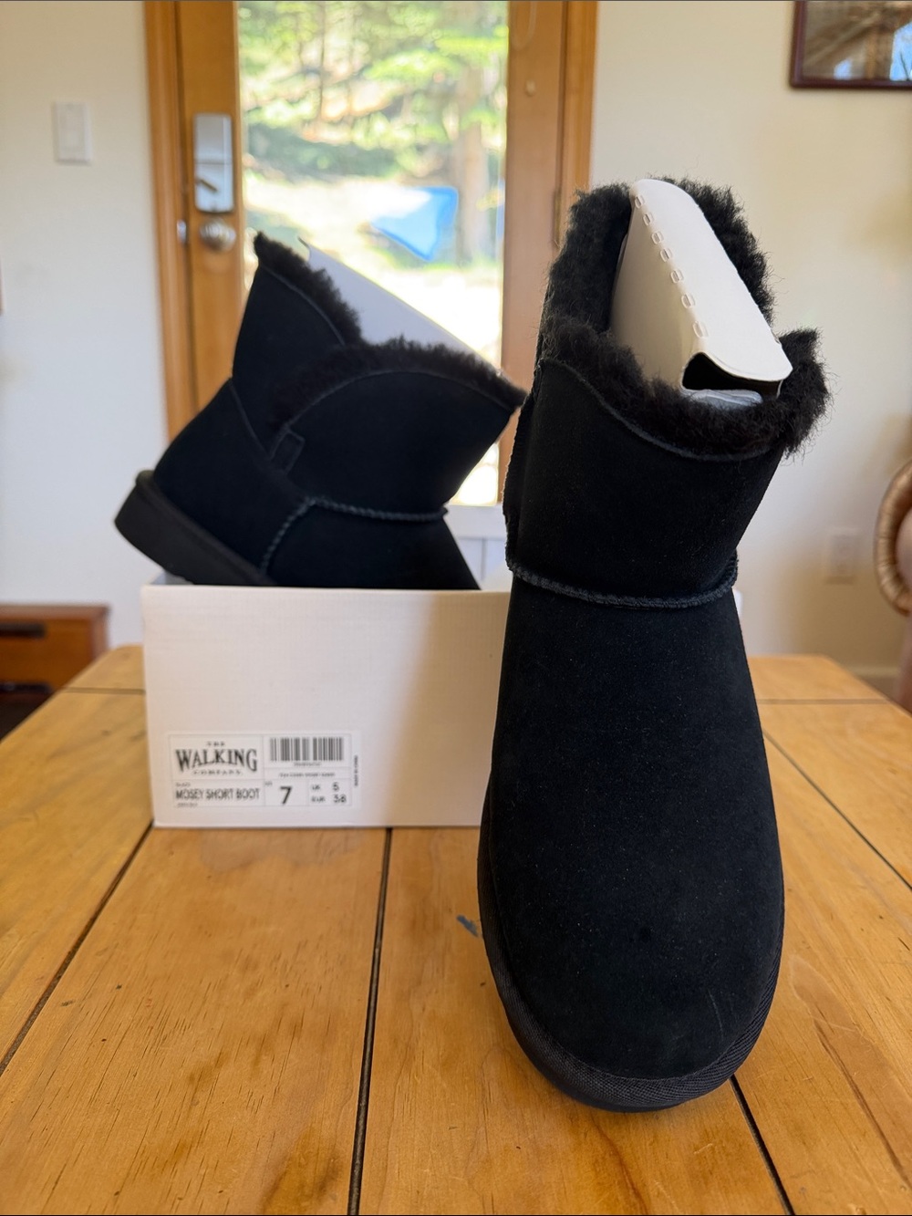 Black Faux-Suede Short Ankle Booties with Faux Fur Trim